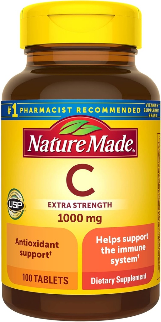 Nature Made Extra Strength Vitamin C 1000 mg, Suplemento dietético para soporte de inmuno, 100 Tablets, 100 Day Supply