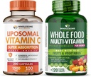 Total Wellness Liposomal Vitamina C Capsules (200 Píldoras 1500mg amortiguadas) Alta Absorción VIT C + Multivitamina Alimentaria Integral para Mujeres - Multi Vitaminas Naturales, Minerales, Extractos Orgánicos Agrupación