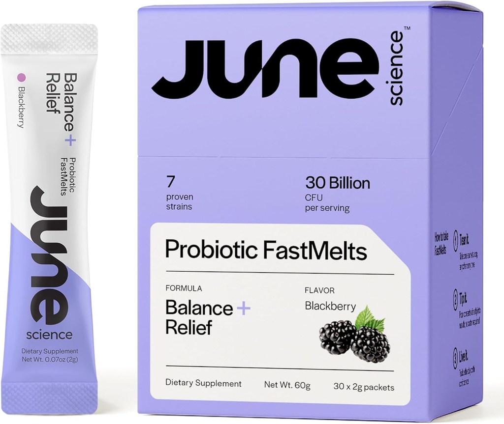 Equilibrio + Alivio ¦ Fast Melt Pre + Probiótico para Mood & Stress - BlackBerry Flavor, 30 Powder Sachets