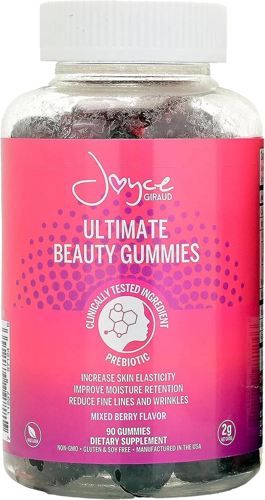 Joyce Giraud Ultimate Beauty Gummies, 30-Day Supply, soporta la hidratación de la piel " Healthy Skin Tone, 90 Gummies