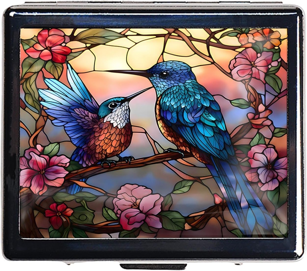 7 días cromado brillante plata píldora organizador con espejo interior tiene 8 partes separadas rectángulo 7 días caja de la píldora de la píldora del día (Humming Birds)