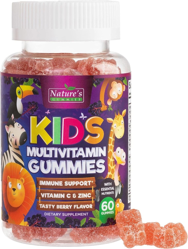 Multivitamínico para niños - Completo diario de los niños múltiples vitaminas con vitamina D, vitaminas B, zinc &amp; más - energía, memoria focal &amp; apoyo a la salud - Natural Berry Flavor Chew - 60 Gummies