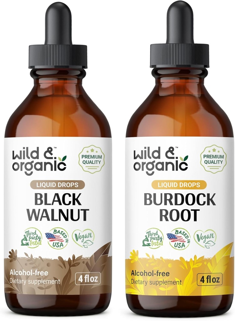 Wild &amp; Organic Black Walnut Tincture 4 fl oz &amp; Burdock Root Tincture 4 fl oz