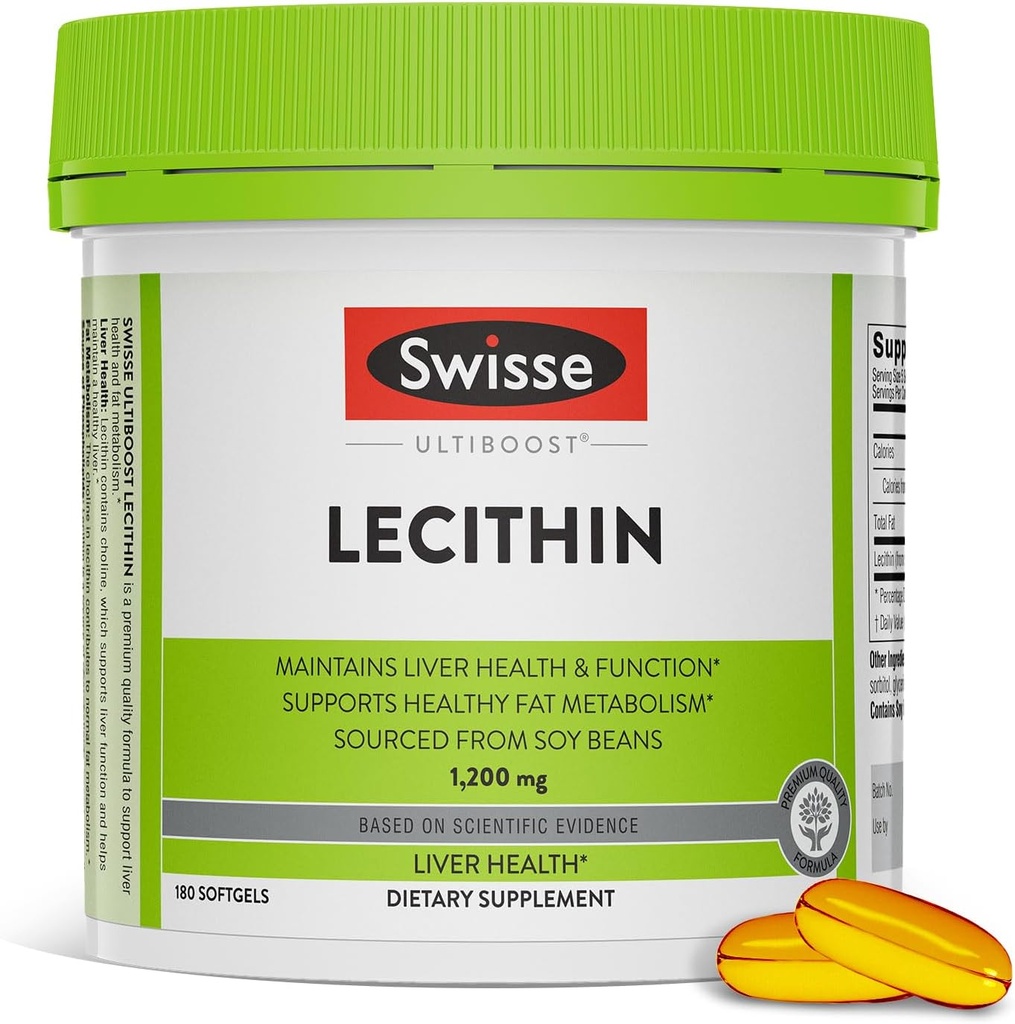 Swisse Soy Lecithin 1200mg Softgels Capsules | Maintains Liver Health and Function * | Supports Fat Metabolism * | Choline Lecithin Supplement 1200 mg | 180 Softgels