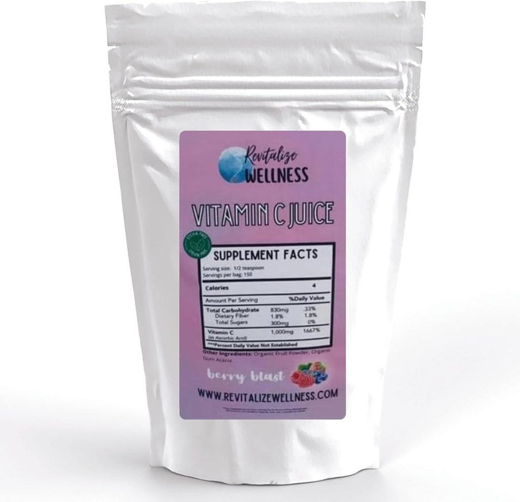 Vitamina C Juice Powder tención 1000 mg Vitamina C como ácido ascórbico por servir  durable Berry Blast Flavor  No Añadido Sweetener ← 150 Servimientos