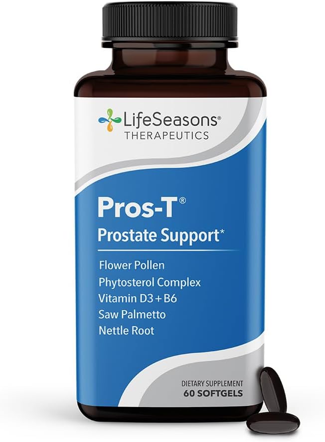 Pros-T - Suplemento de apoyo a la próstata - Saw Palmetto, Phytosterol, Zinc, Nettle, Vitamin D-3 &amp; B6 - Promover la función de próstata saludable " Flujo urinario normal - Mejorar la integridad de tejido - 60 Softgels