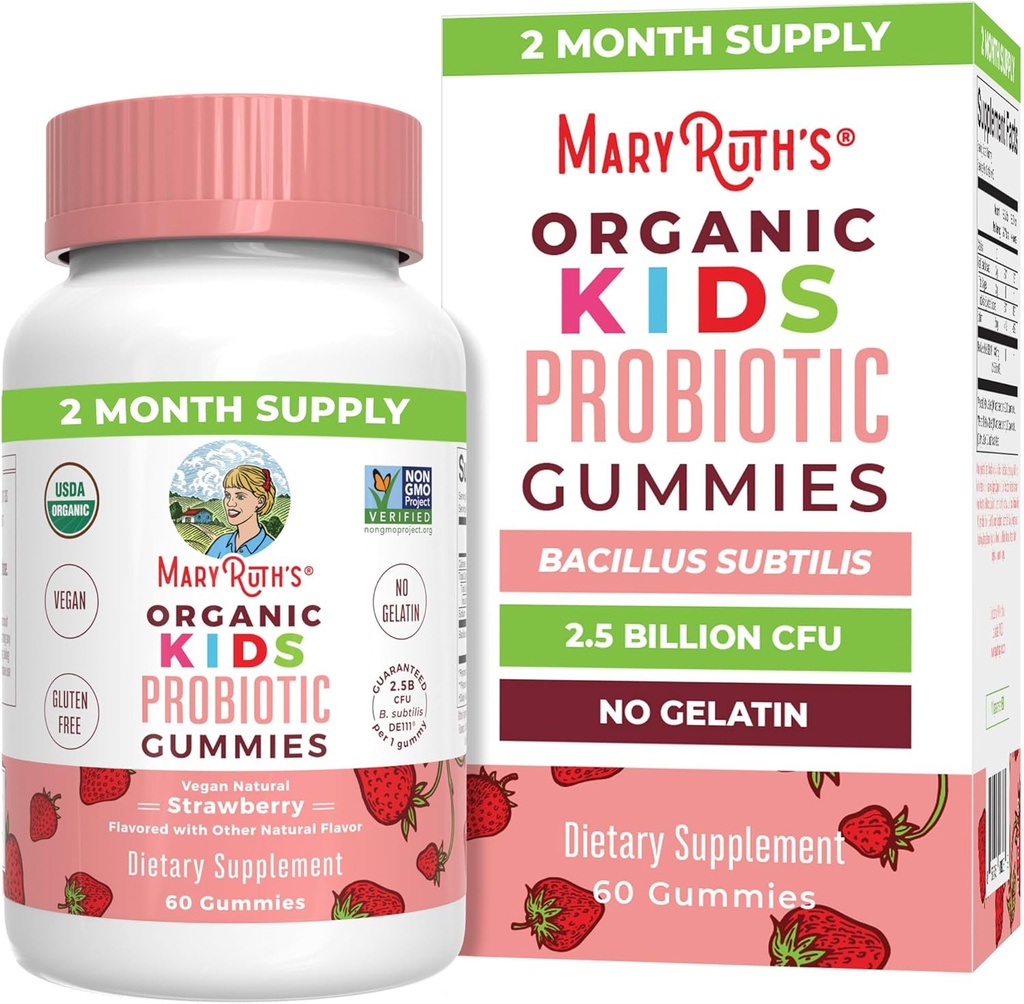 MaryRuth Orgánicas Niños Probióticos para la Salud Digestiva Silencio USDA Gummies Probióticos Silencio 2 Mes Fuentes Niños Probióticos Silenciosos Apoyo Silencio Gut Health Suplemento Silencio Vegan Silencio No OGM Silencio Gluten Free Silencio 60 Conde