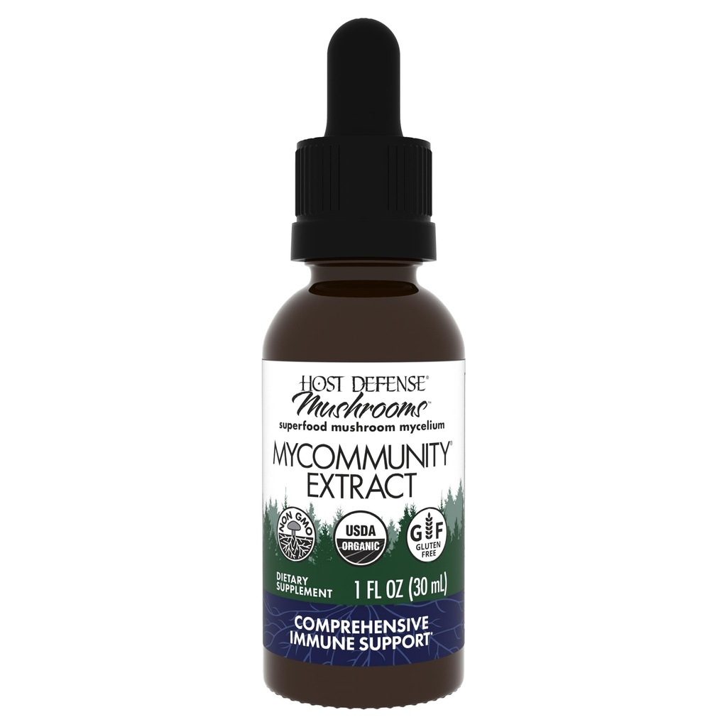 Anfitriona de Defensa MyCommunity Extract - 17 Especies Blend Mushroom Supplement for Immune Support - Extract with Lion's Mane, Reishi, Chaga, Cordyceps, Turkey Tail &amp; Más - 1 fl oz (30 Servings)*