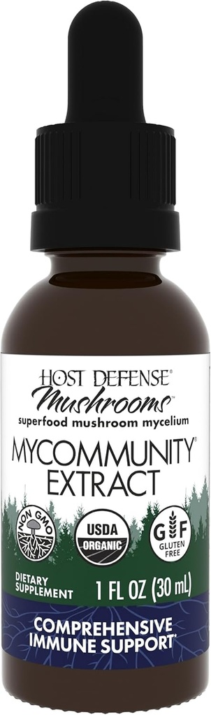 Anfitriona de Defensa MyCommunity Extract - 17 Especies Blend Mushroom Supplement for Immune Support - Extract with Lion's Mane, Reishi, Chaga, Cordyceps, Turkey Tail &amp; Más - 1 fl oz (30 Servings)*