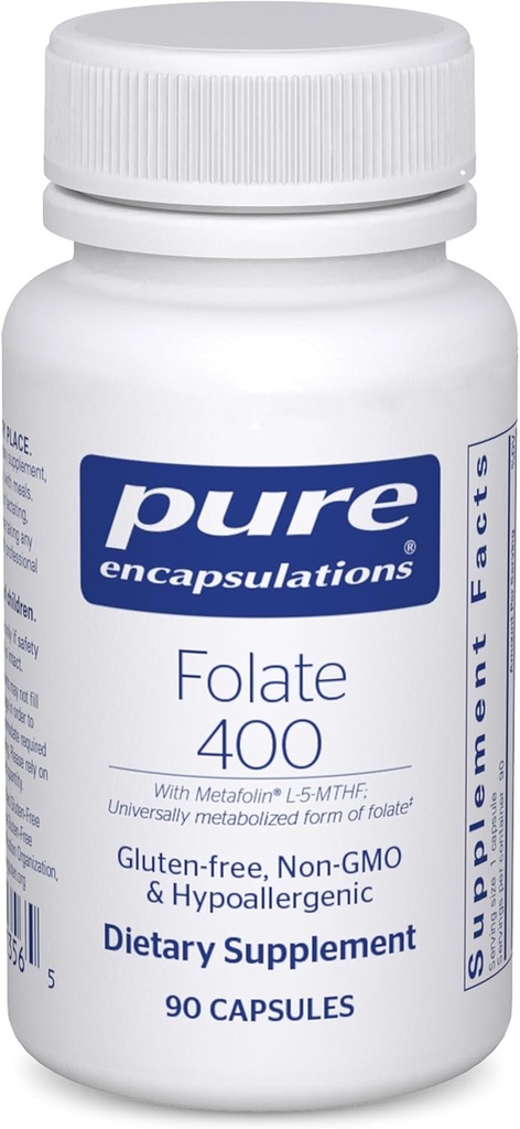 Pure Encapsulations Folate 400 ← Metafolin L-5-MTHF Suplemento de Apoyo a la Salud Cardiovascular, Celular y Neural*