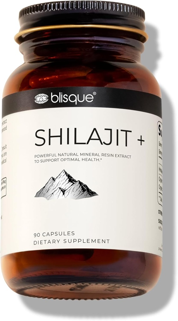 Blisque – Pure Himalayan Orgánica Shilajit Resin Extract Capsules ← Auténtica y Natural ← Dorado Grado A Silencio Contiene Ácido Fulvico y Minerales de Traza