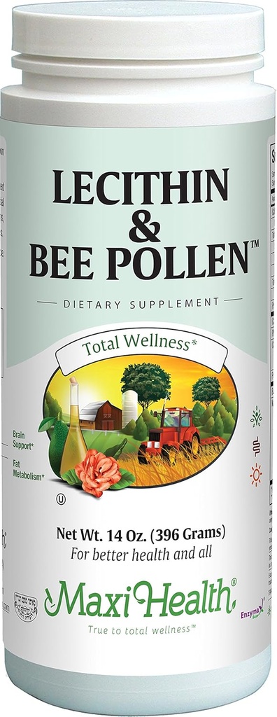 Maxi Health Lecithin " Bee Pollen - Brain, Energy and Digestion Support - 14 Oz Powder - Kosher