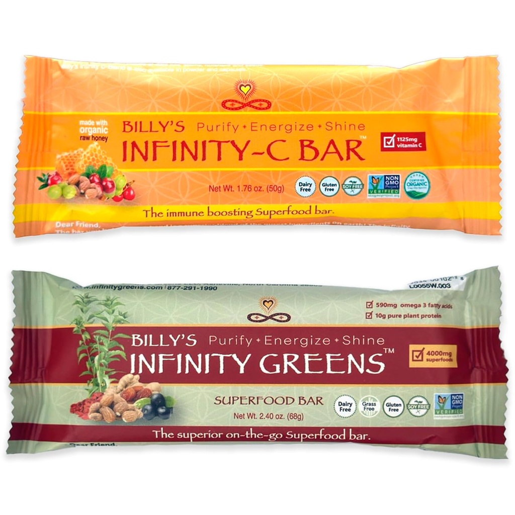 Infinity Greens Bundle, 1 Box Green Superfood Bares (12 Pack), 1 Box Organic Vitamin C Snack Bares (12 Pack)