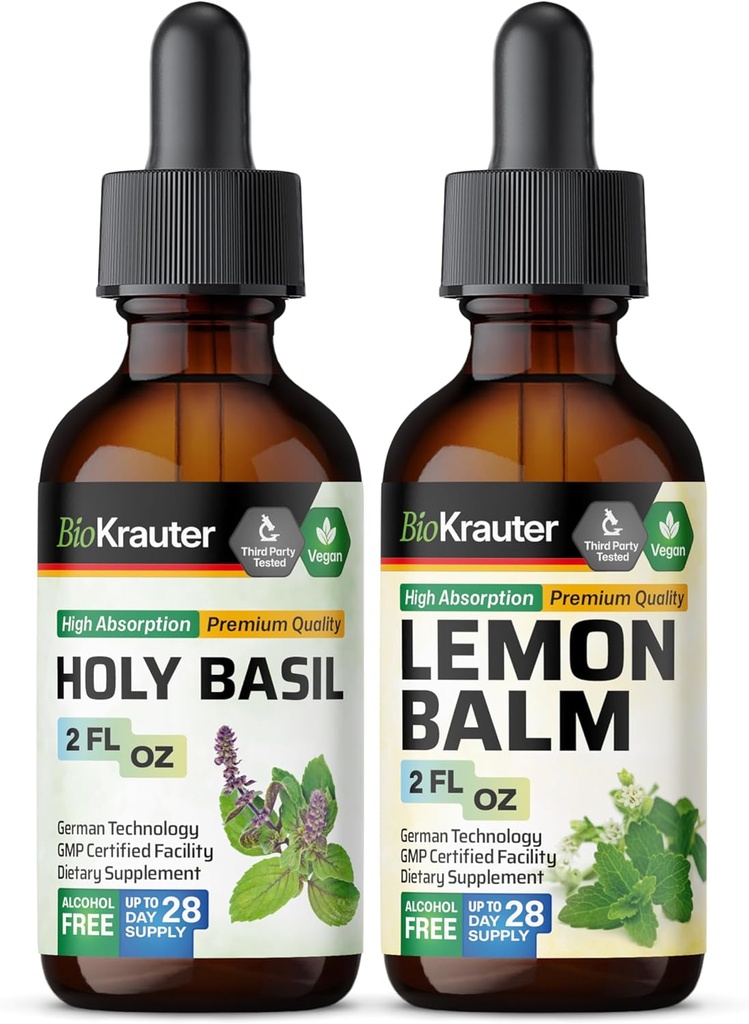 BIO KRAUTER Holy Basil Tincture 2 Fl. Oz. & Lemon Balm Tincture 2 Fl. Oz.