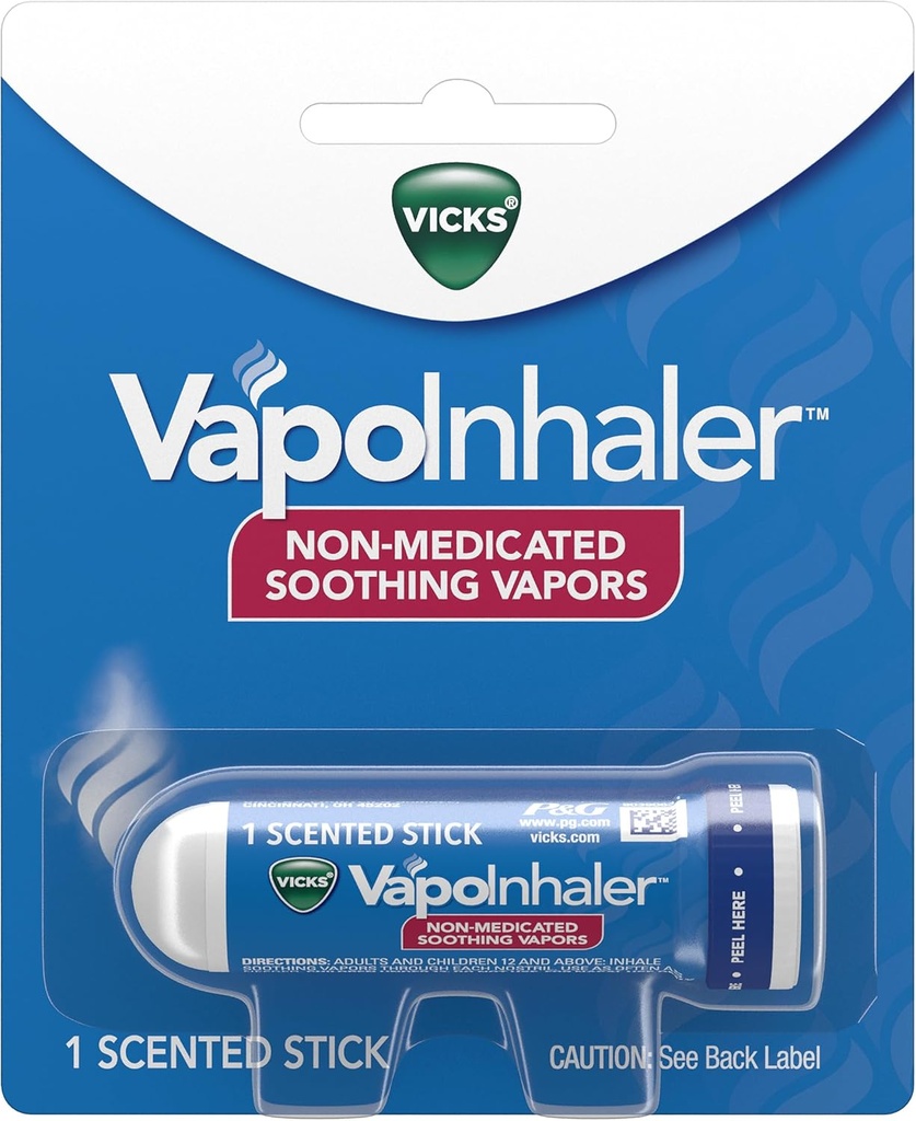 Vicks VapoInhaler, Inhalador de Nasal portátil, no medicado, Vapor de calma, aroma de menta, 1 Conde