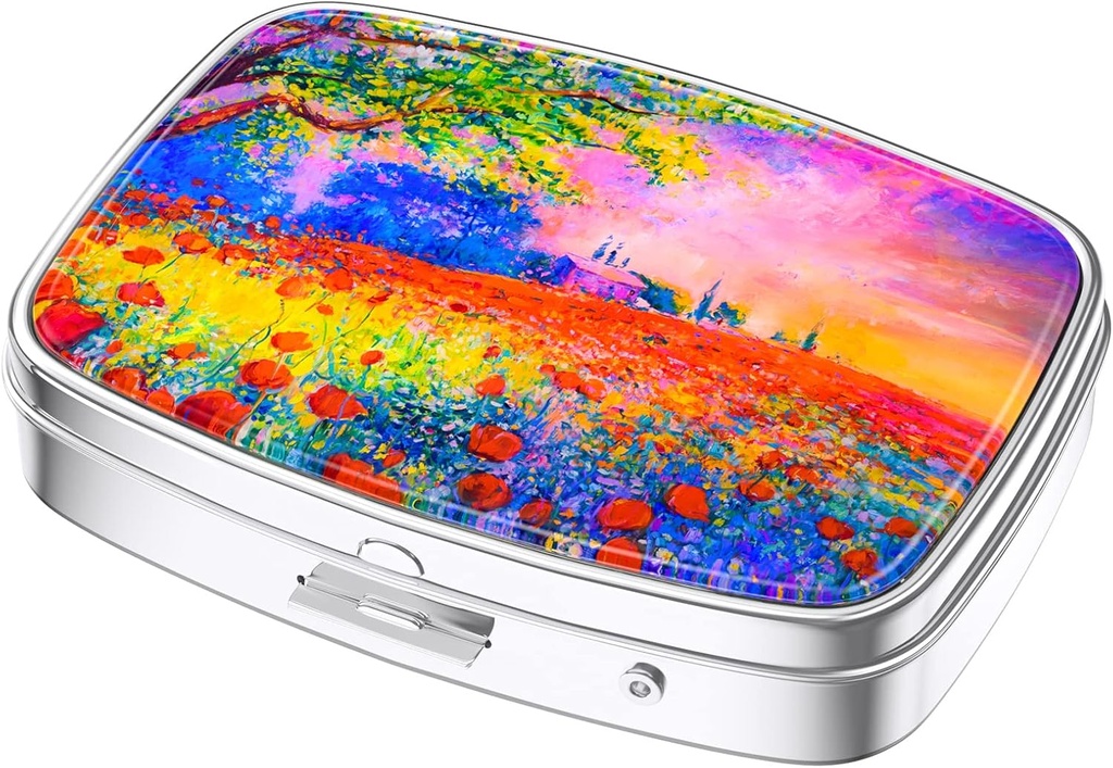 Caja de Pill Nipichsha, Funda de Píldora Pequeña para Purse &amp; Pocket, Organizador Cute de Medicina de Viajes, Contenedor de Contenedores de Medicina Portátil para Tener Vitaminas, Medicación, Aceite de Pesca &amp; Suplementos, Pintura al óleo