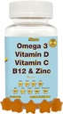 Mangas multivitamínicas de adultos con Omega 3 - Vitaminas diarias A, B, C, D &amp; Biotina - Multivitamínico de base vegetal para mujeres con selenio, 60 Gummies