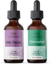 HerbAMAMA Herbal Liquid Drops Kit - Bundle of Milk Thistle Extract 2 fl oz and Liquid Chlorophyll 2 fl oz - Vegan Supplement Liquid Extract - Non GMO, Sugar &amp; Alcohol-Free - 2 Pack