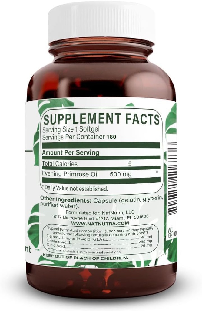 Natural Nutra Evening Primrose Oil Supplement from Fatty Acid, Helps Overcome Body Pain, Nerve Health, Promote Hearth Health & Skin Clarity, Helps Reduce Digestive Discomfort, 500 mg, 180 Softgel