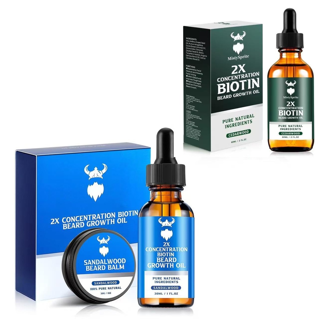Sandalwood Beard Growth Kit con 2X Biotin para Hombres y Cedarwood Beard Growth Oil,Natural Ingredients & Thickens Facial Hair Growth
