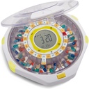 Dispensador automático de píldoras Bluetooth LiveFine, Capacidad de 28 días, Alertas de luz de sonido, Cierre de llave, LCD &amp; Fácil configuración en la aplicación LiveFine para las recetas, medicamentos, vitaminas y suplementos - Lid clara