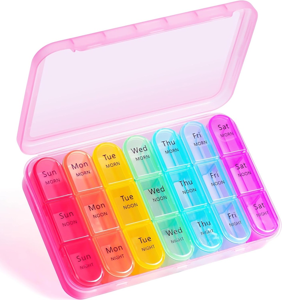 Organizador semanal de píldoras 3 veces al día - Odaro 3 veces al día,Large Pill Box 7 Day,Portable Pill Case for Purse,Daily Pill Organizer,Medicine Organizer for Vitamins,Supplement and Medication(Pink)