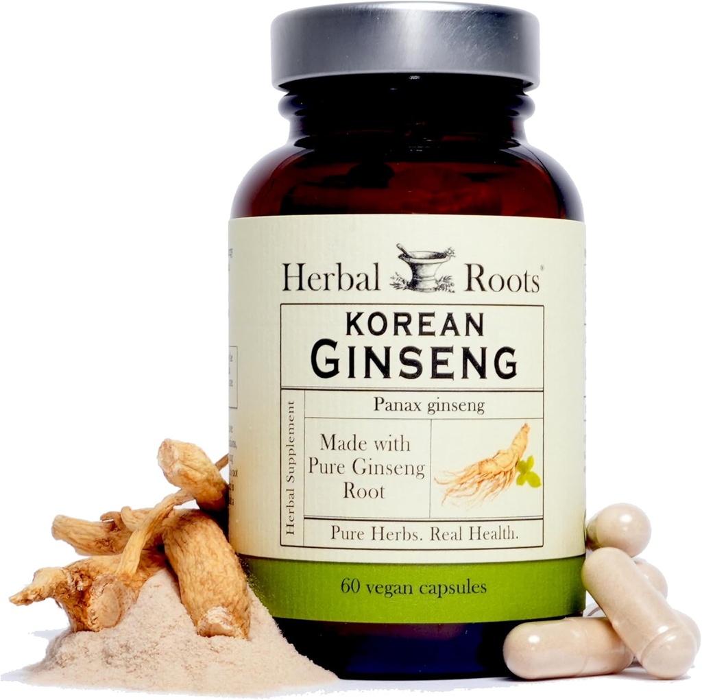 Herbal Roots Panax Ginseng ← Orgánica Coreana Ginseng Root Powder ← High Ginsenosides for Energy & Performance ← 60 Vegan Capsules