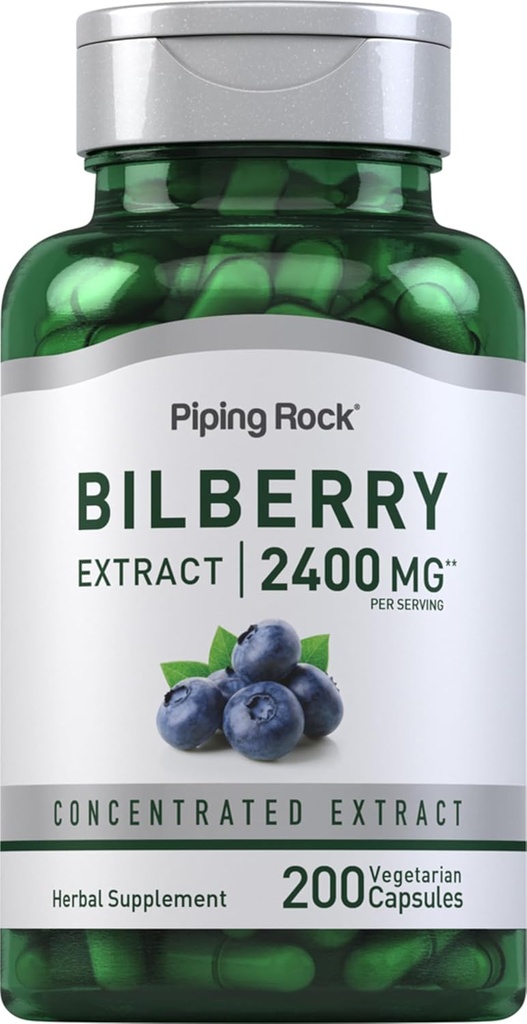 Piping Rock Bilberry Extract Capsules 2400mg  200 Pills ← Herbal Extract Supplement TEN Vegetarian, Non-GMO, Gluten Free
