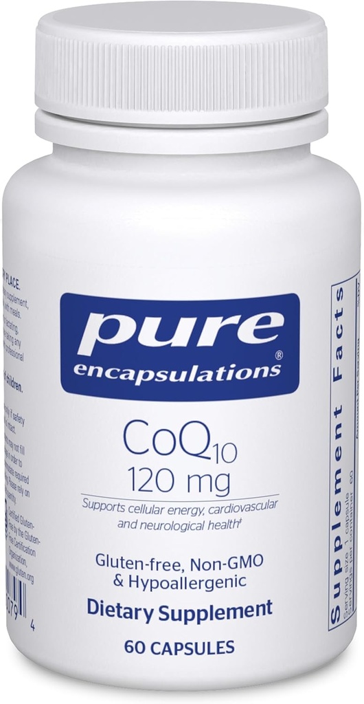 Encapsulaciones puras CoQ10 120 mg - Coenzima Q10 Suplemento para la salud cardíaca, energía, antioxidantes, salud cerebral y memoria - salud celular, cognición " soporte cardiovascular* - 60 cápsulas