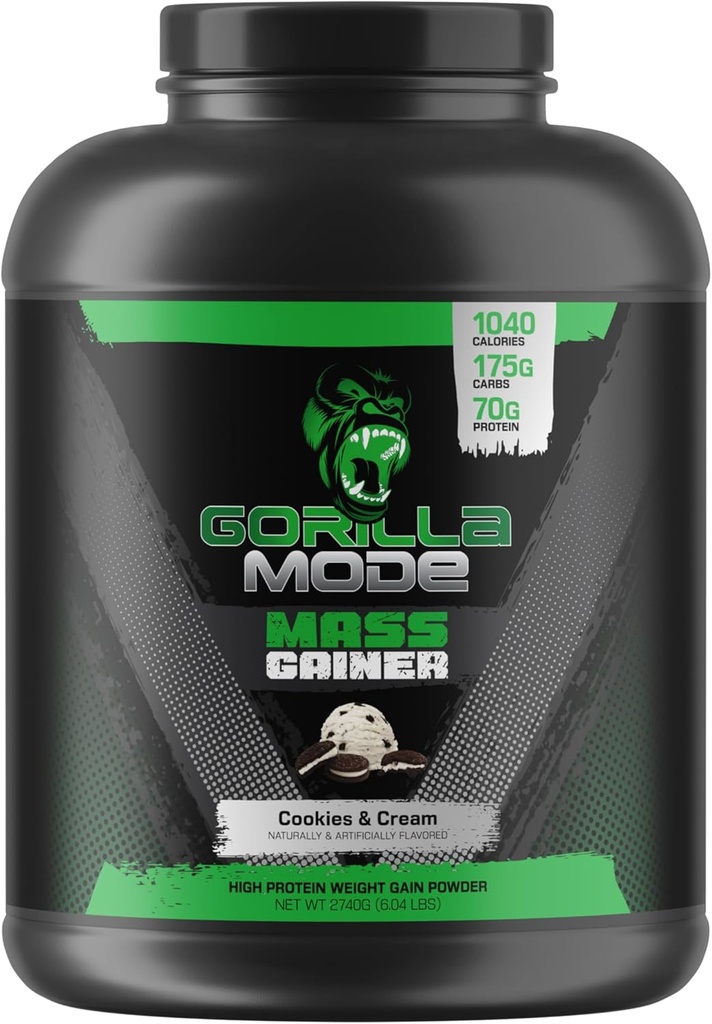 Gorilla Mind Mass Gainer (Cookies &amp; Cream) – 70g Protein TEN 1040 Calories TEN 175g Carbs ANTE High Protein Weight Gain Powder