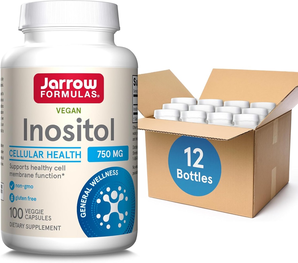 Jarrow Formulas Inositol 750 mg, Suplemento dietético, Apoyo para la salud celular y bienestar general, 100 cápsulas vegetales, hasta un suministro de 100 días (Pack of12)