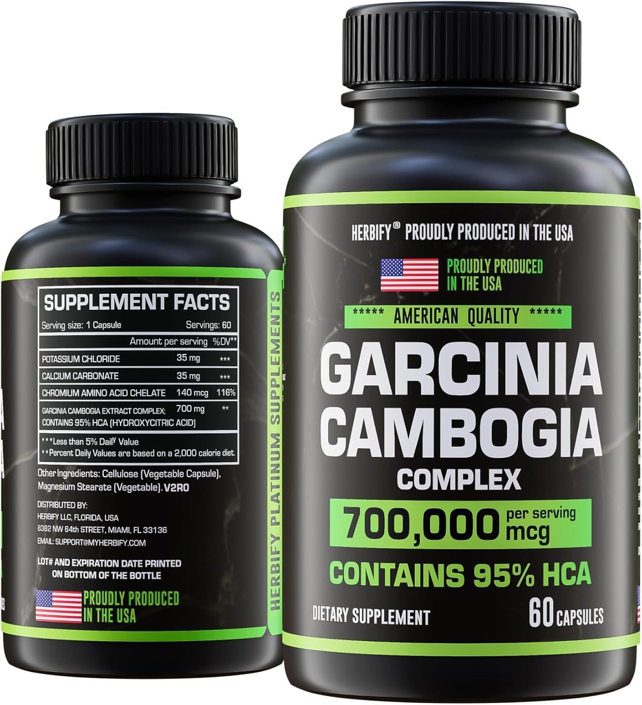 HERBIFY Garcinia Cambogia Wellness Apoyo Suplemento para Mujeres y Hombres - Extracto Herbal con Propiedades Antioxidantes - Booster Energético para la Vitalidad Digestiva y Soporte Digestivo - 60 Cuenta