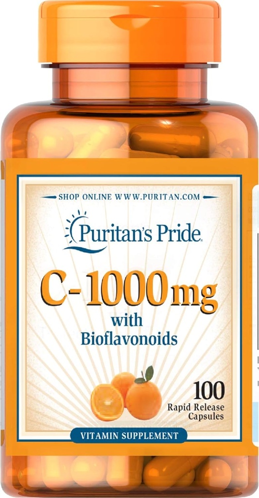 Pride Vitamina C de Puritan con Bioflavonoides para el Sistema Inmunitario Soporte " Skin Health Capsules TEN Healthy Supplement TEN Gluten Free ← Vegetarian Vitamin Supplement - 100 Count