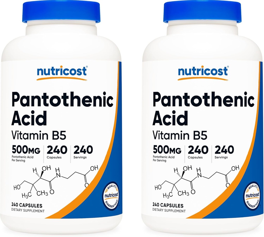 Ácido Pantoténico Nutricost (Vitamin B5) 500 mg, 240 cápsulas (2 botellas)