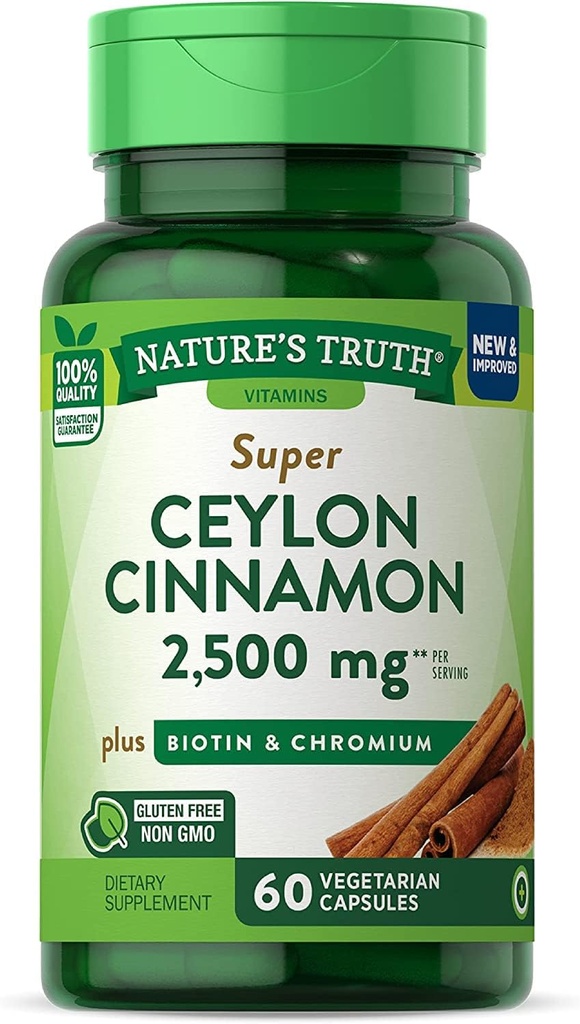 Verdad de la naturaleza Super Cinnamon Plus Biotina & Chromium Quick Release Capsules - 60 ct, Pack de 2