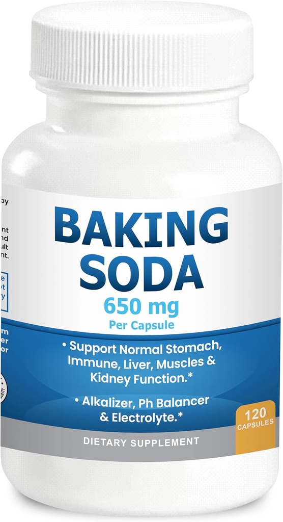 Natural Baking Soda Capsules - 650mg Baking Soda Tablets for Kidney & Stomach Acid - Sodium Bicarbonate Pills, Bicarbonato de Soda, Bicarbonato de Sodio para Tomar, Sodium Bicarbonato 650 mg Tabletas