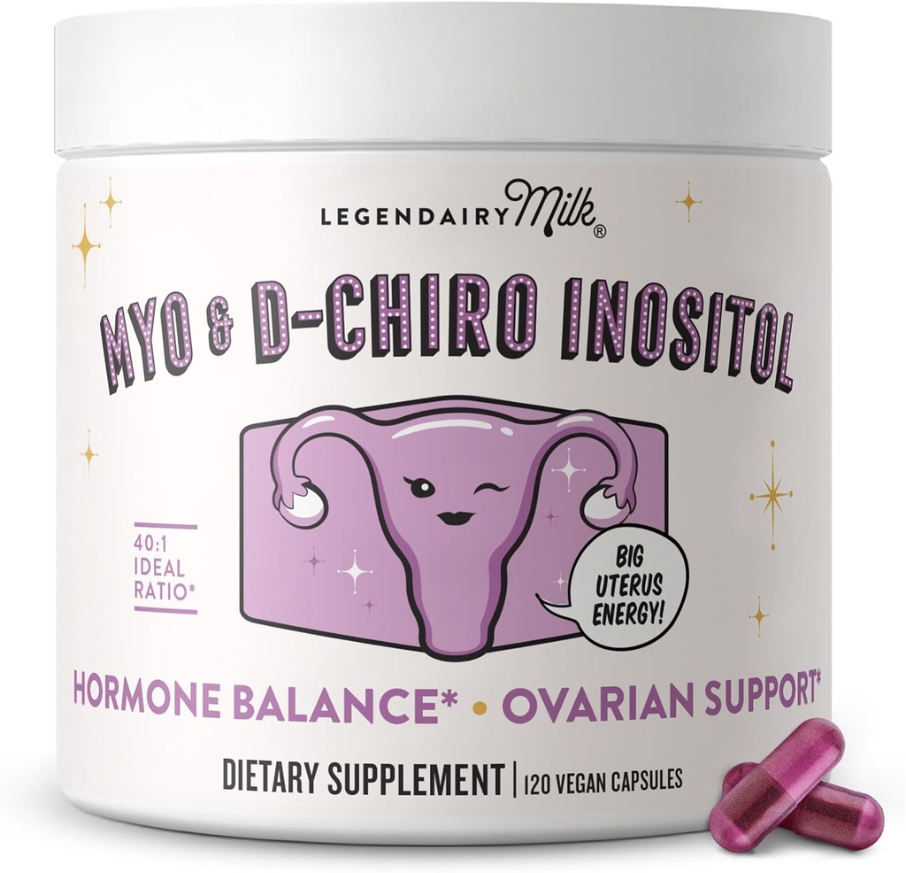 Legendairy Milk Pure Inositol Suplemento - Myo Inositol y D-Chiro Inositol Capsules - Ideal 40:1 Ratio - Ovarian &amp; Fertilidad Soporte para Mujeres - 30 Day Supply