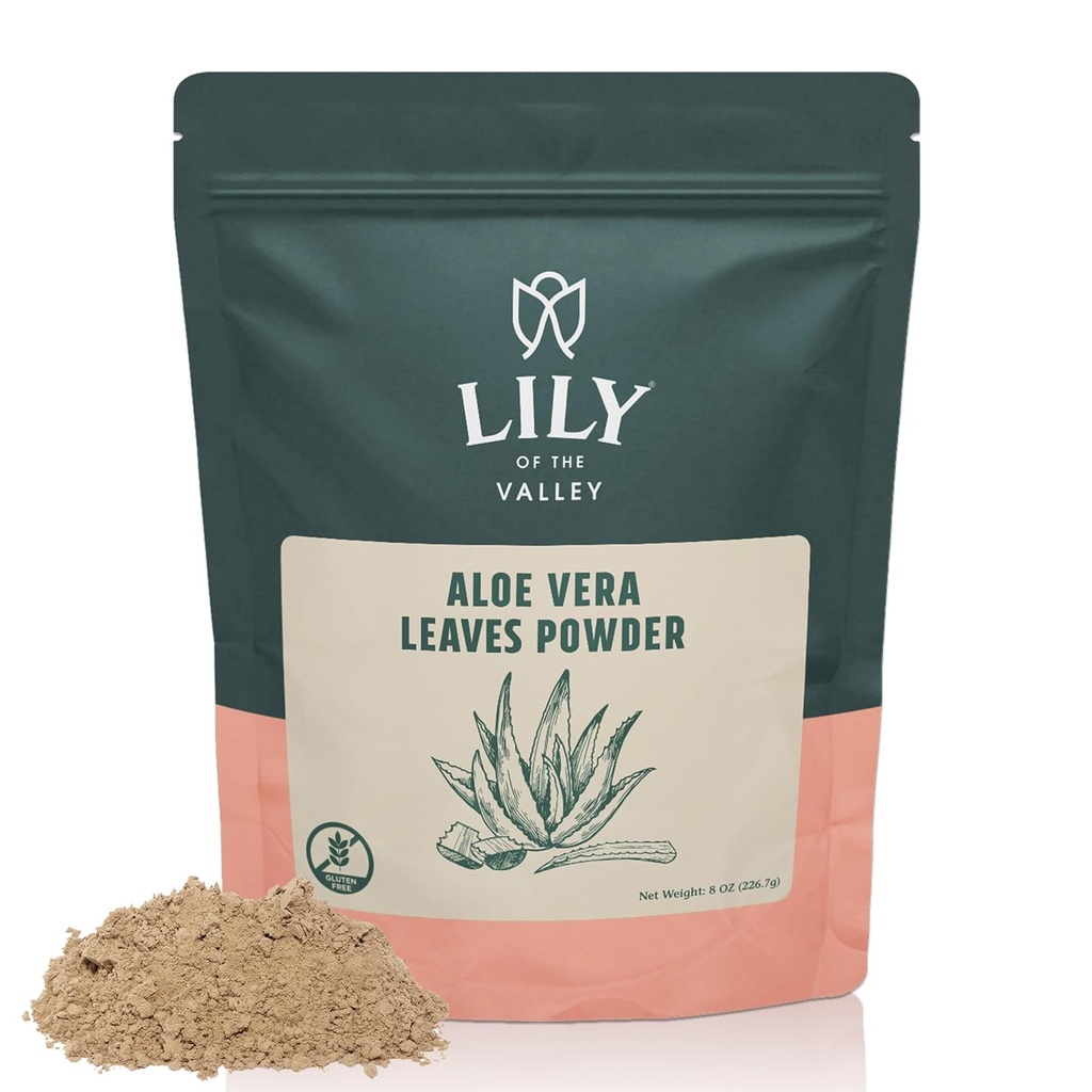 LILY OF THE VALLEY Aloe Vera Powder - Aloe Barbadensis - Ideal for Hair and Face Mask - Great for Shakes & Smoothies - Natural, Vegan & Gluten-Free (8oz, 226g)- Package May Vary