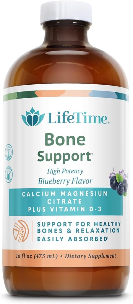 Soporte de bonificación LIFETIME, Citrato de calcio, Citrato de magnesio y vitamina D-3, Relajación, bonificación y apoyo muscular Fórmula, Fácil Absorción, Sabor de arándanos, Aproximadamente 32 Servimientos, 16 FL OZ