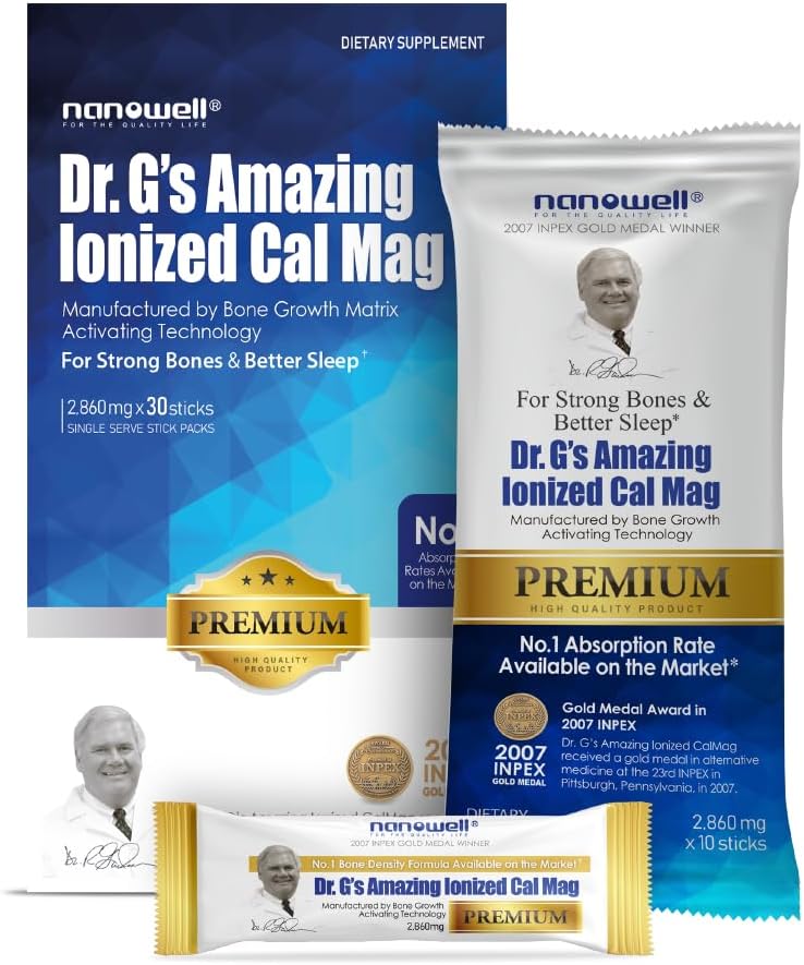 Dr. G's Amazing Ionized Cal Mag 2,860mg (Premium) - Bone Strength and Bone Health Supplement with Ionized Calcium & Magnesium Powder Stick Packs - 30 Sticks x 1 Pack (30 Count)