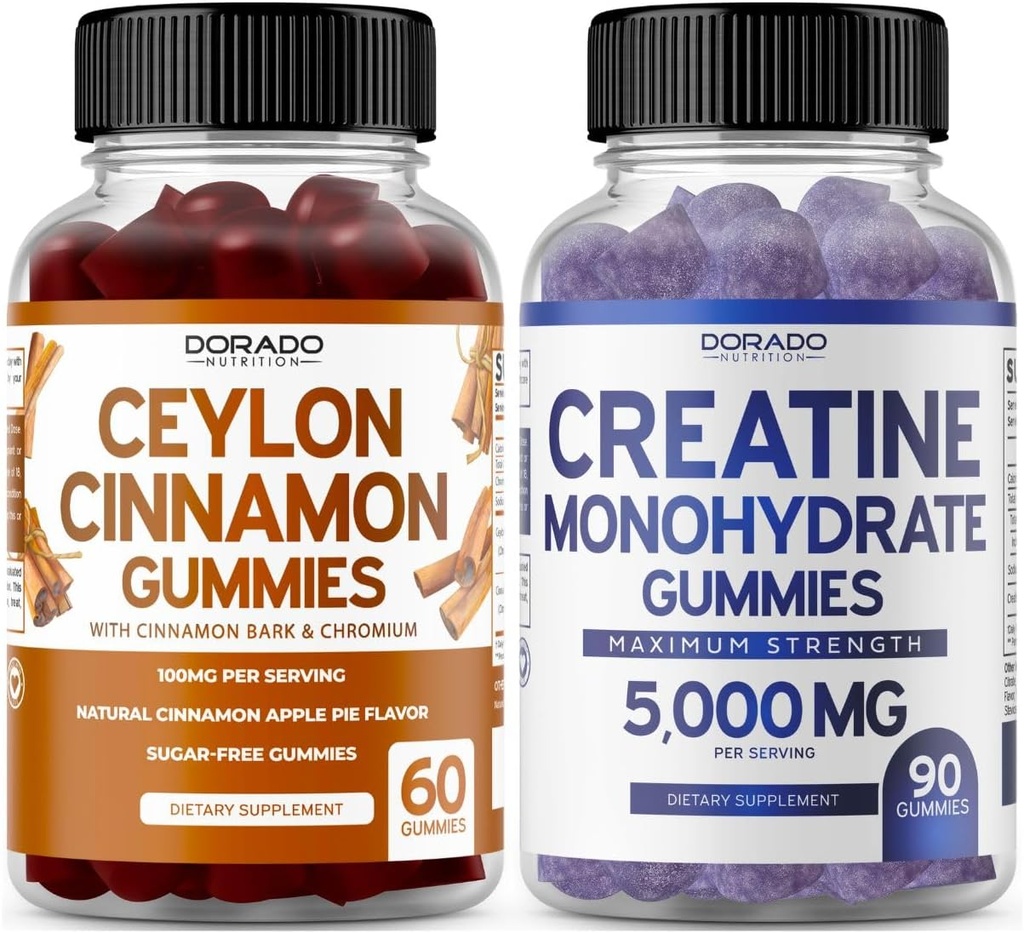 Ceylon Cinnamon (60 Count) - Berberine & Ginseng for Digestion Overall Wellness Support and Creatine Monohydrate (90 Gummies) Delicious Blue Raspberry Chews Flavored Supplement - Non GMO & Made in USA