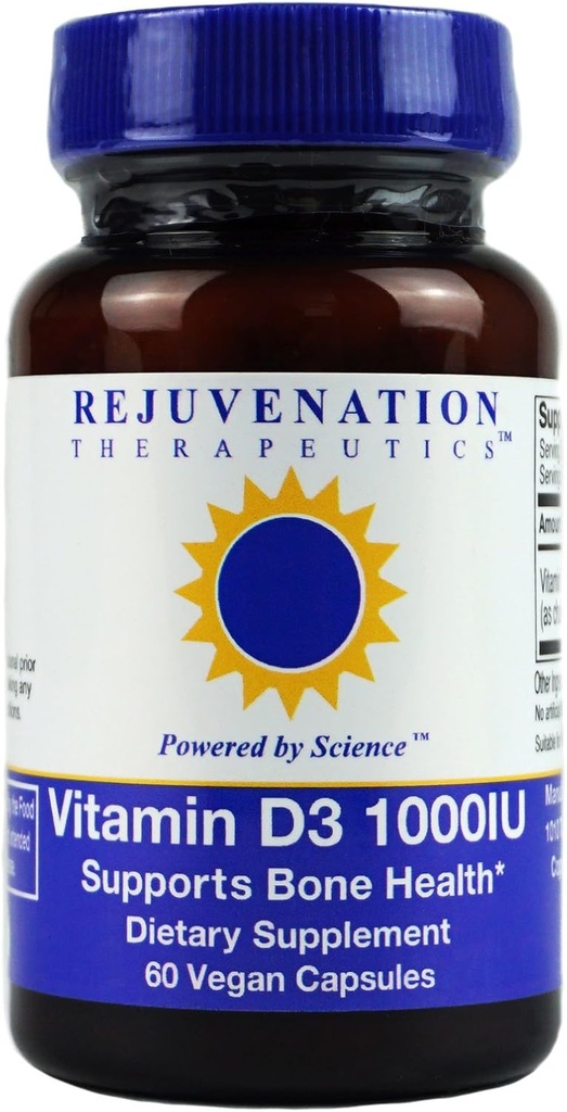 Rejuvenecimiento Terapéutica Vitamina D3 - Soporte de salud ósea (60 cápsulas veganos)