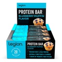 Legion Protein Bar Blueberry Muffin - 100% Whey Protein, Soy Free Protein Bares con fibra prebiótica - Bar Proteína de baja grasa saludable - Gluten Gratis, Naturalmente Flavored, Bares de Proteína de bajo azúcar (12 Conde)