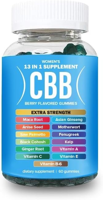 CBB Mujeres Gummies Multivitamínicos ← 13-en-1 Blend con vitaminas esenciales " Extractos herbarios (Maca, Anise " Más) Silencio Berry Flavor ← 1 Botella (60 Gummies)