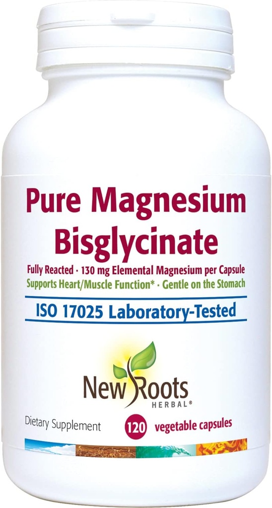 Suplemento Bisglycinate de Magnesio puro (130 mg) ← Glycinate de Magnesio mejorado, Gentle on The Stomach, no Laxative Effect (120 Veg Caps)