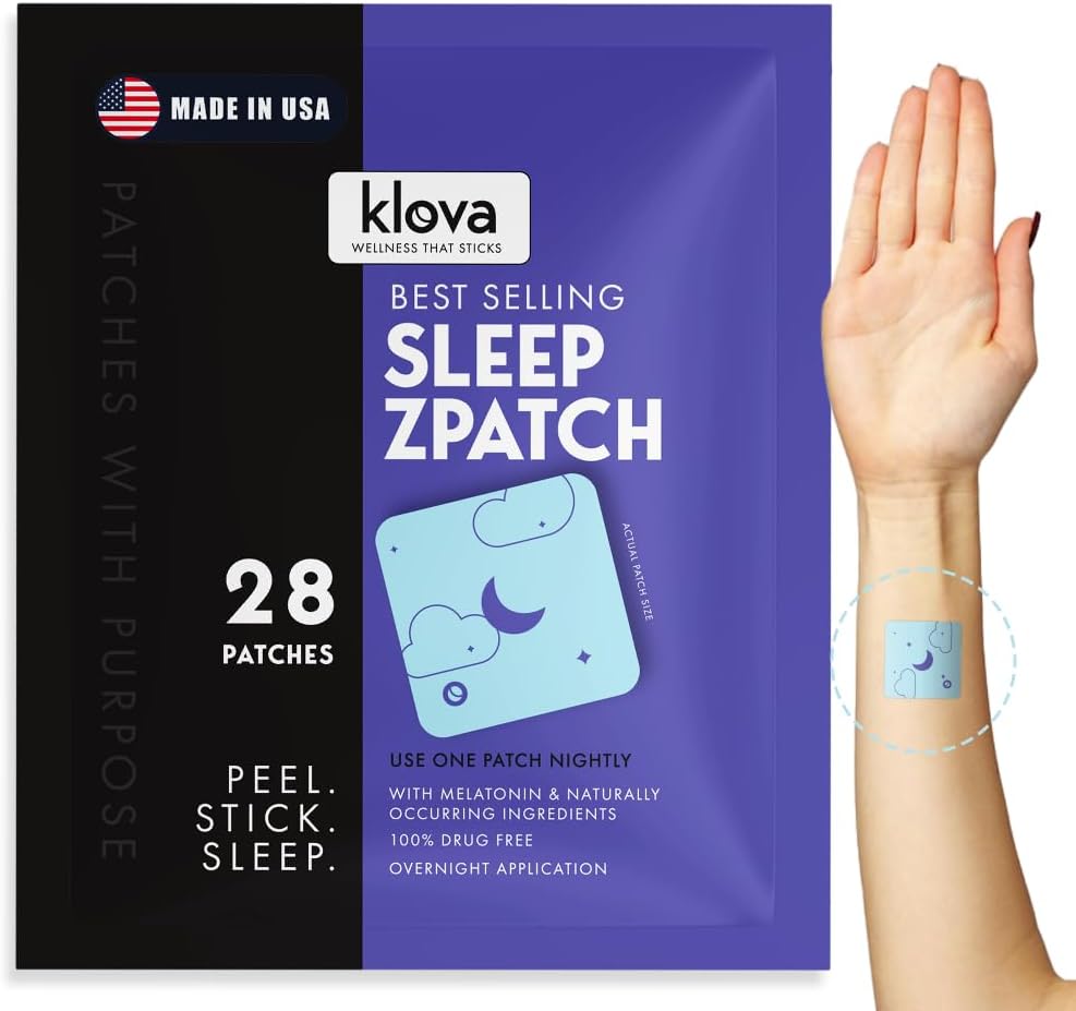 Klova ZSleep Patches for Adults Silencio Natural Sleep Aid with Melatonin, Ashwagandha, Valerian, GABA &amp; L-Theanine ¦ Fall Asleep Faster, Stay Asleep Longer & Wake Up Refreshed TEN 28 Sleep Patches