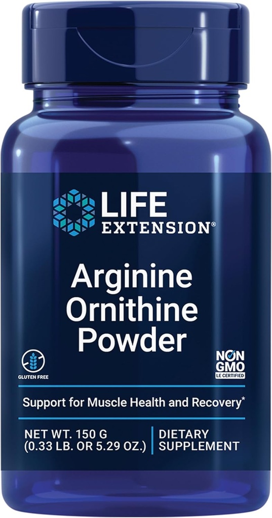Extensión de vida Arginine Ornithine Powder, promueve la salud muscular " recuperación, libre de gluten, no transgénico, peso neto 150 gramos