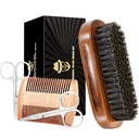 Cepillo de barba para hombres, Boar Bristle Black Walnut Wood Beards and Mustaches Juego de escoba que incluye Pure Boar Bristle Beard Brush, Beard Comb, Mustache Scissors y Travel Bag