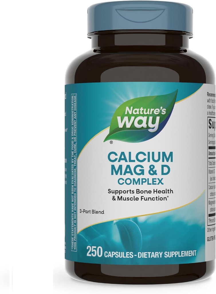 Camino de la Naturaleza Magnesio de calcio y vitamina D3 Complejo, Huesos saludables, Función muscular y Relajación*, Gluten Free, 250 cápsulas (Paquete May Vary)