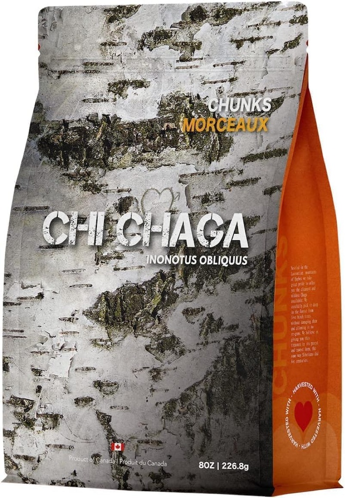 Premium orgánico Chaga Mushroom Chunks - 8 oz de Authentic 100% Wild Harvested Canadian Chaga Tea - Superfood